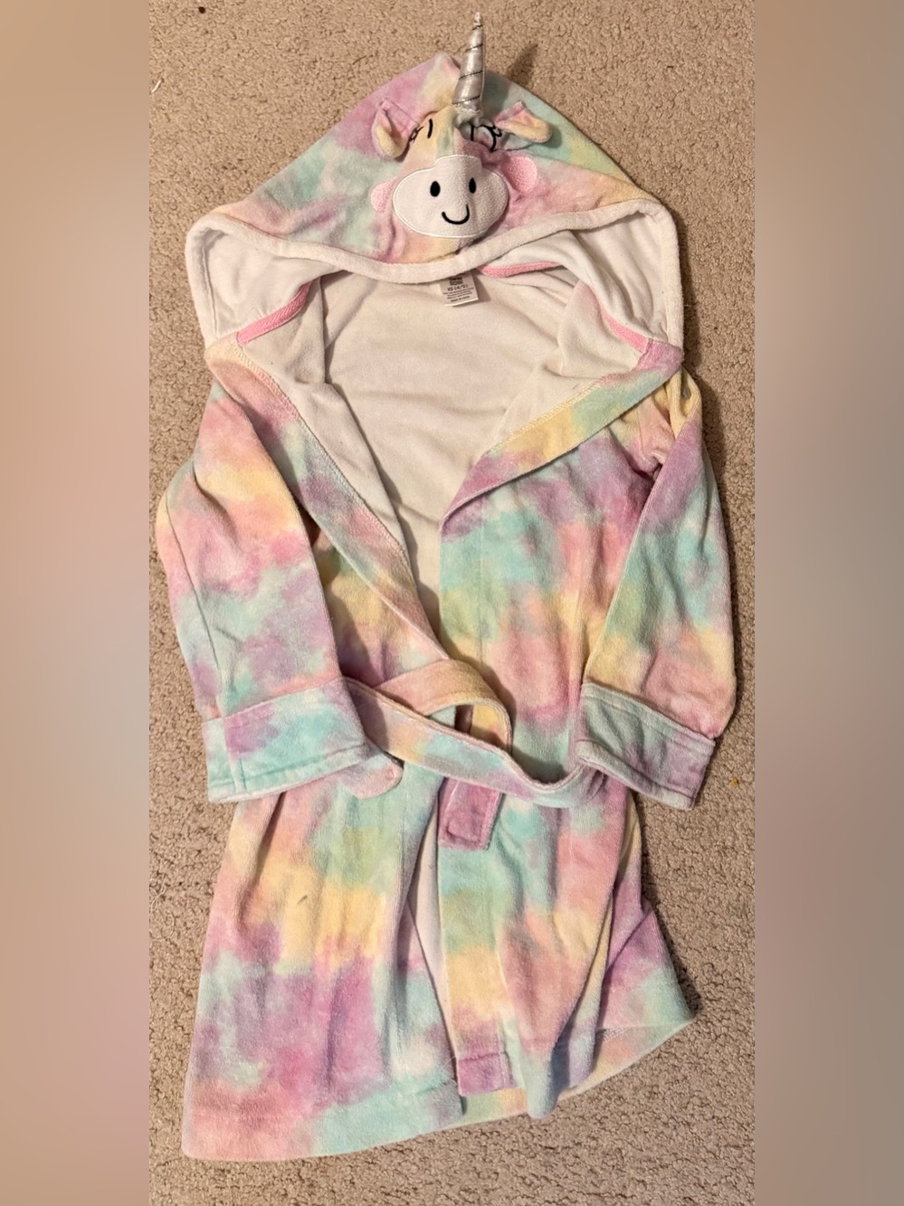 Kids Plush Tie-Dye Hooded Bathrobe - Pastel Unicorn Colors